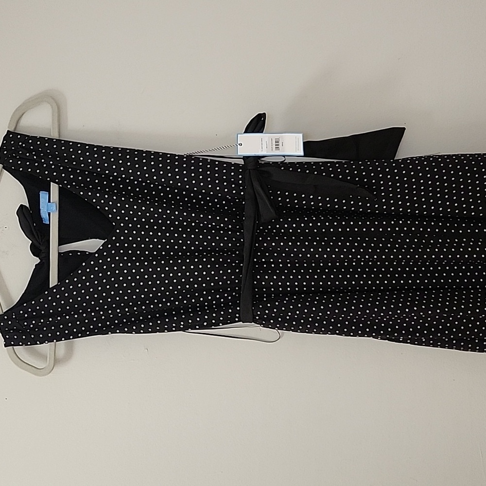 Draper james RSVP Tie Waist Maxi Dress Polca-dot Black ivory Size Large - Picture 7 of 14